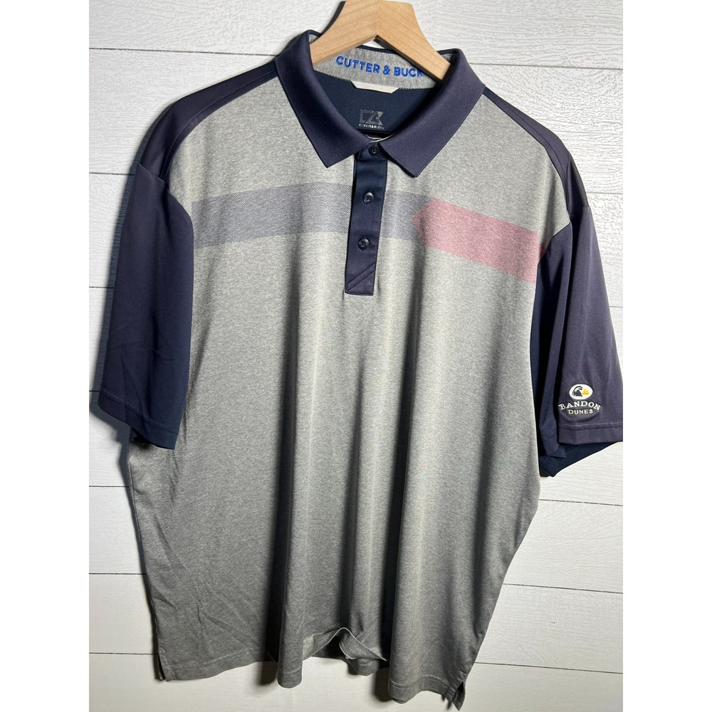 Cutter & Buck Bandon Dunes Golf Polo Shirt Mens XXL Gray Navy CB DryTec